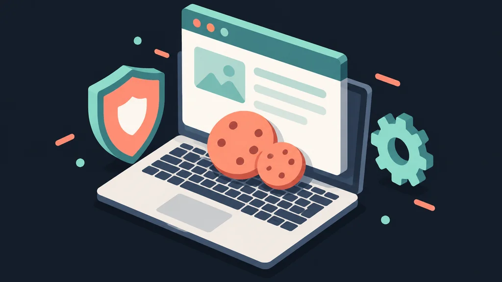 Isometric browser window with cookie files and settings