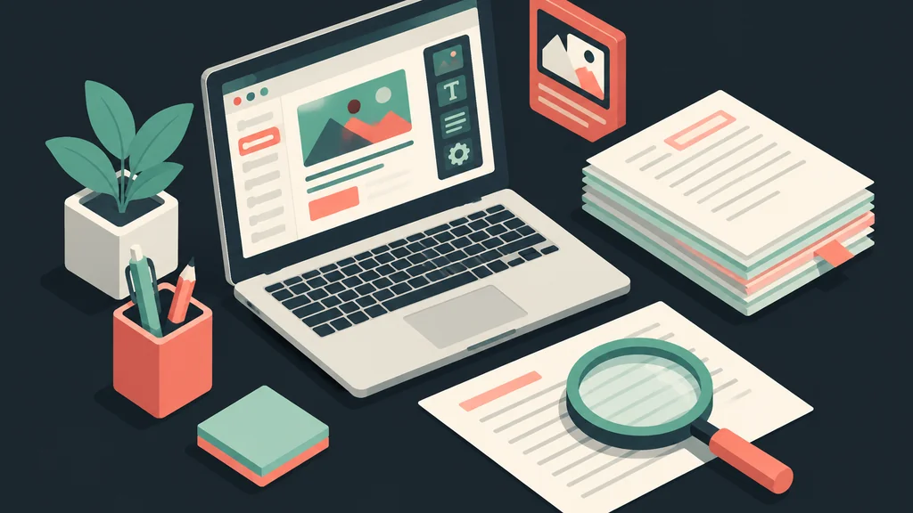 Isometric scene of a desk reviewing offer terms with a magnifier